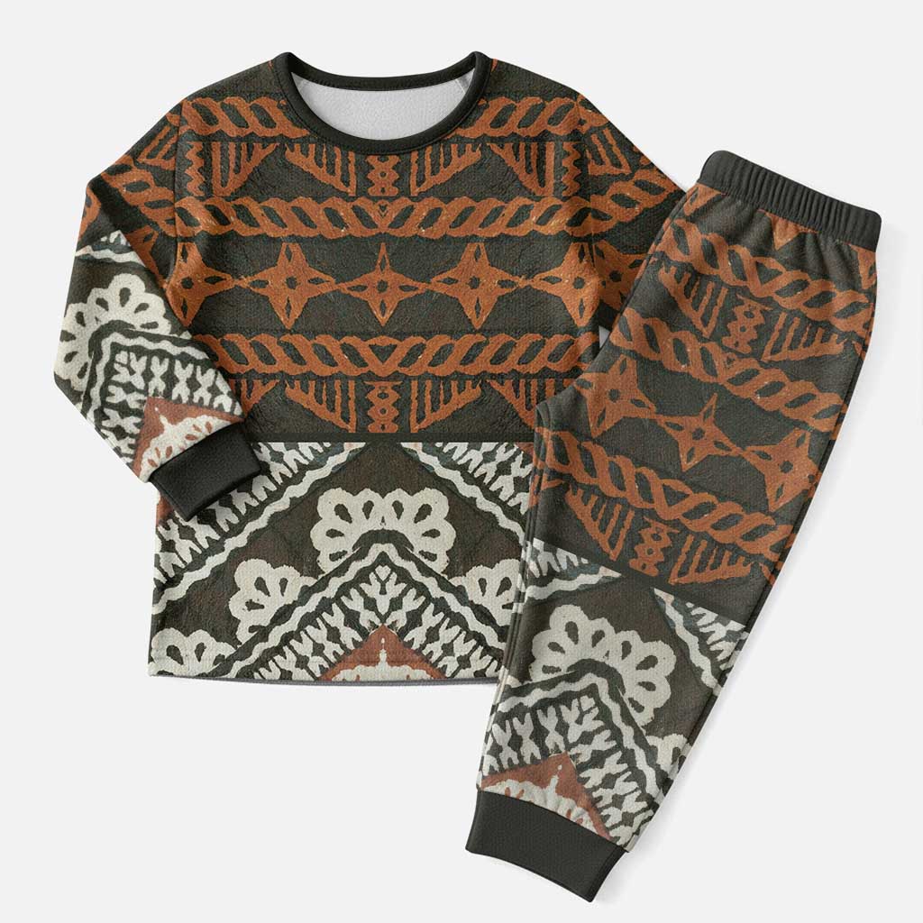 Bula Fiji Tapa Christmas Pajama Set Fijian Masi Vintage Vibes - Polynesian Pride