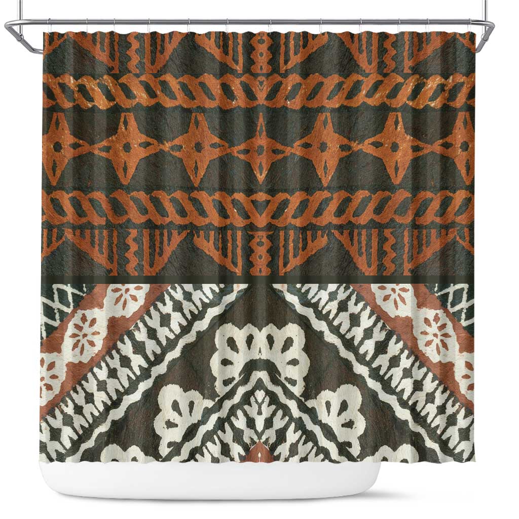 Bula Fiji Tapa Shower Curtain Fijian Masi Vintage Vibes LT14 Brown - Polynesian Pride