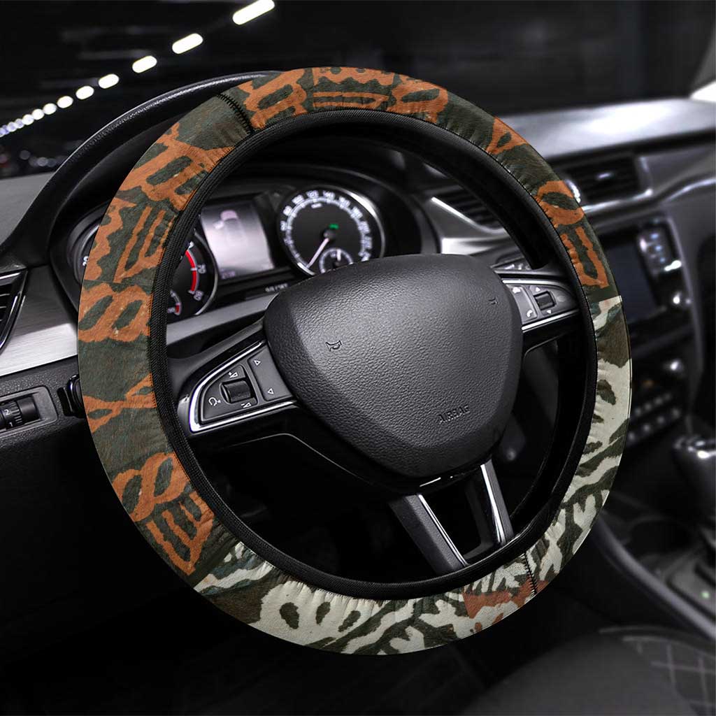 Bula Fiji Tapa Steering Wheel Cover Fijian Masi Vintage Vibes LT14 Universal Fit Brown - Polynesian Pride