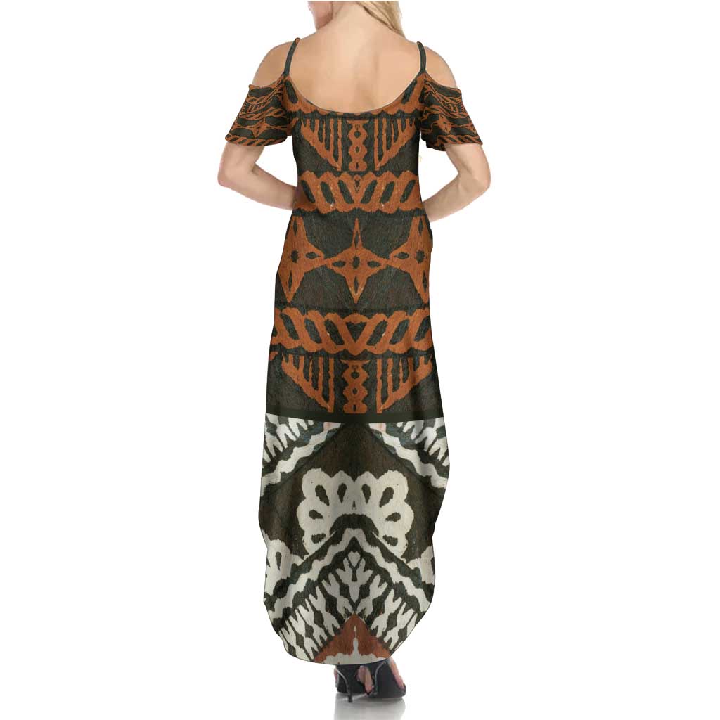 Bula Fiji Tapa Summer Maxi Dress Fijian Masi Vintage Vibes LT14 - Polynesian Pride