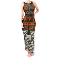 Bula Fiji Tapa Tank Maxi Dress Fijian Masi Vintage Vibes LT14 Women Brown - Polynesian Pride