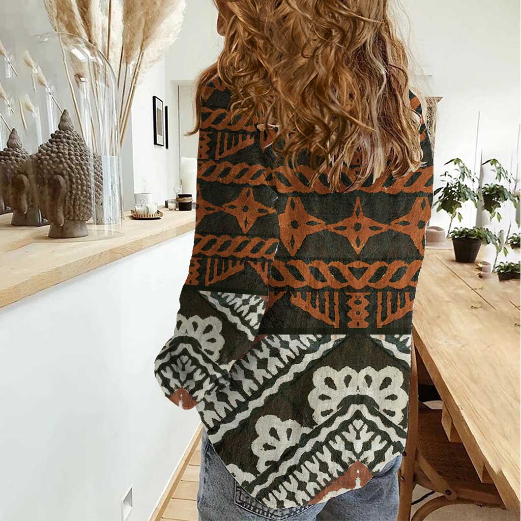 Bula Fiji Tapa Women Casual Shirt Fijian Masi Vintage Vibes - Polynesian Pride