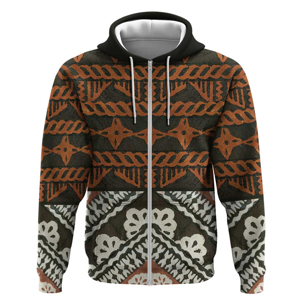 Bula Fiji Tapa Zip Hoodie Fijian Masi Vintage Vibes LT14 Zip Hoodie Brown - Polynesian Pride