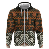 Bula Fiji Tapa Zip Hoodie Fijian Masi Vintage Vibes LT14 Zip Hoodie Brown - Polynesian Pride