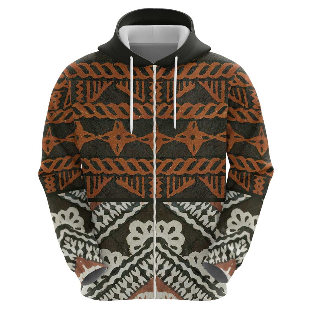 Bula Fiji Tapa Zip Hoodie Fijian Masi Vintage Vibes LT14 - Polynesian Pride