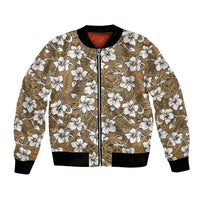 Kuvui Bula Fiji Bomber Jacket Fijian Tapa Seamless Hibiscus LT14 Unisex Brown - Polynesian Pride