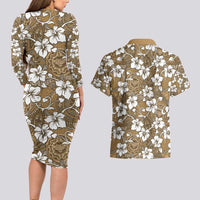 Kuvui Bula Fiji Couples Matching Long Sleeve Bodycon Dress and Hawaiian Shirt Fijian Tapa Seamless Hibiscus - Polynesian Pride