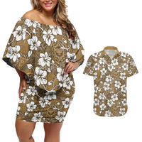 Kuvui Bula Fiji Couples Matching Off Shoulder Short Dress and Hawaiian Shirt Fijian Tapa Seamless Hibiscus - Polynesian Pride