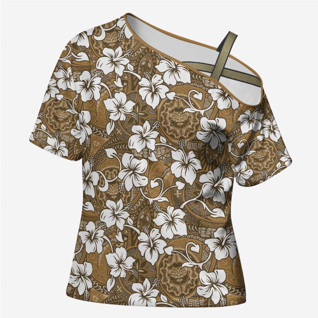 Kuvui Bula Fiji Cross Shoulder Shirt Fijian Tapa Seamless Hibiscus - Polynesian Pride