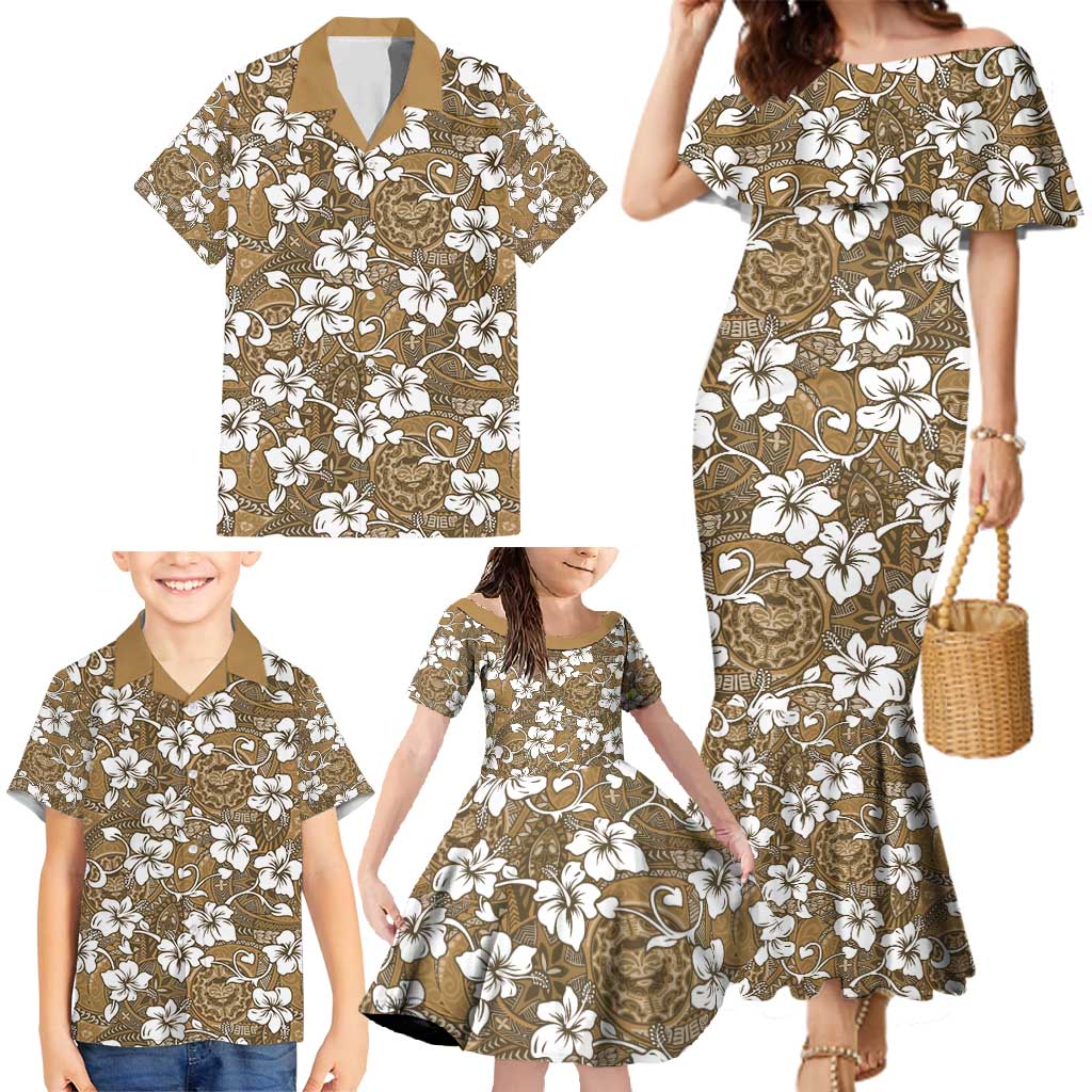 Kuvui Bula Fiji Family Matching Mermaid Dress and Hawaiian Shirt Fijian Tapa Seamless Hibiscus - Polynesian Pride