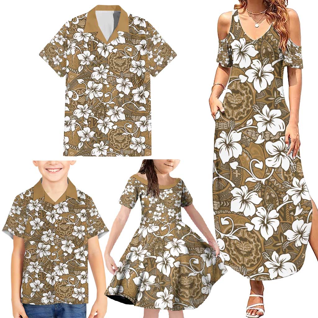 Kuvui Bula Fiji Family Matching Summer Maxi Dress and Hawaiian Shirt Fijian Tapa Seamless Hibiscus - Polynesian Pride