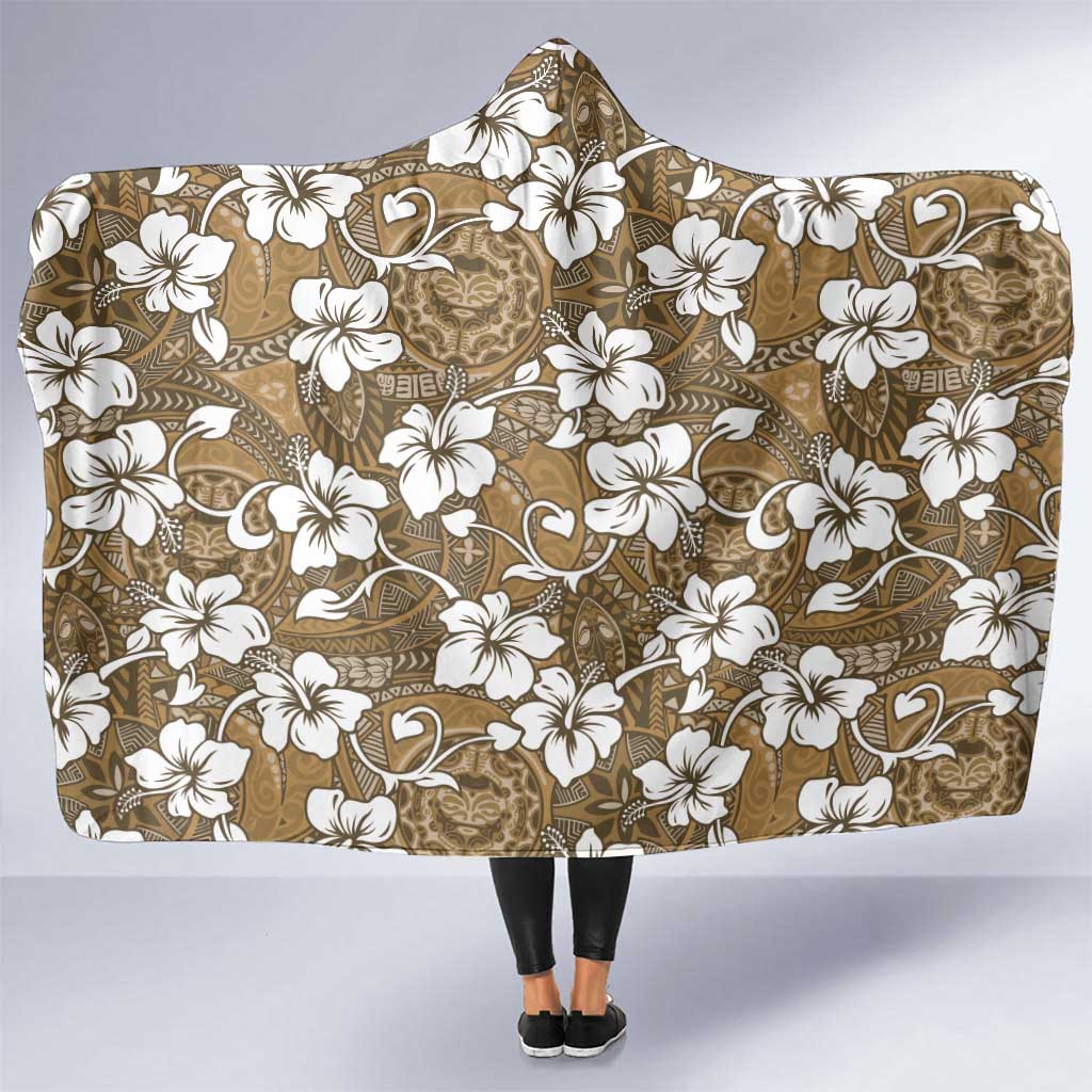 Kuvui Bula Fiji Hooded Blanket Fijian Tapa Seamless Hibiscus LT14 One Size Brown - Polynesian Pride