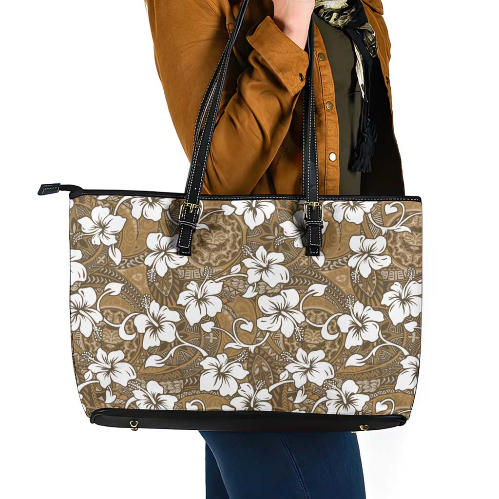 Kuvui Bula Fiji Leather Tote Bag Fijian Tapa Seamless Hibiscus LT14 - Polynesian Pride