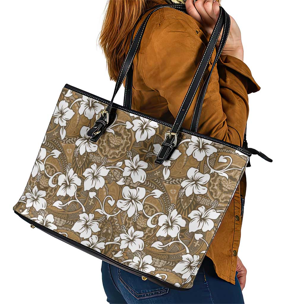 Kuvui Bula Fiji Leather Tote Bag Fijian Tapa Seamless Hibiscus LT14 - Polynesian Pride