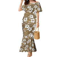 Kuvui Bula Fiji Mermaid Dress Fijian Tapa Seamless Hibiscus LT14 Women Brown - Polynesian Pride