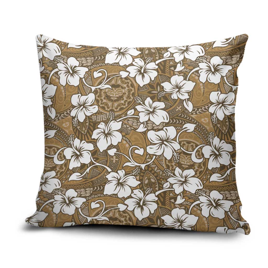 Kuvui Bula Fiji Pillow Cover Fijian Tapa Seamless Hibiscus LT14 Brown - Polynesian Pride