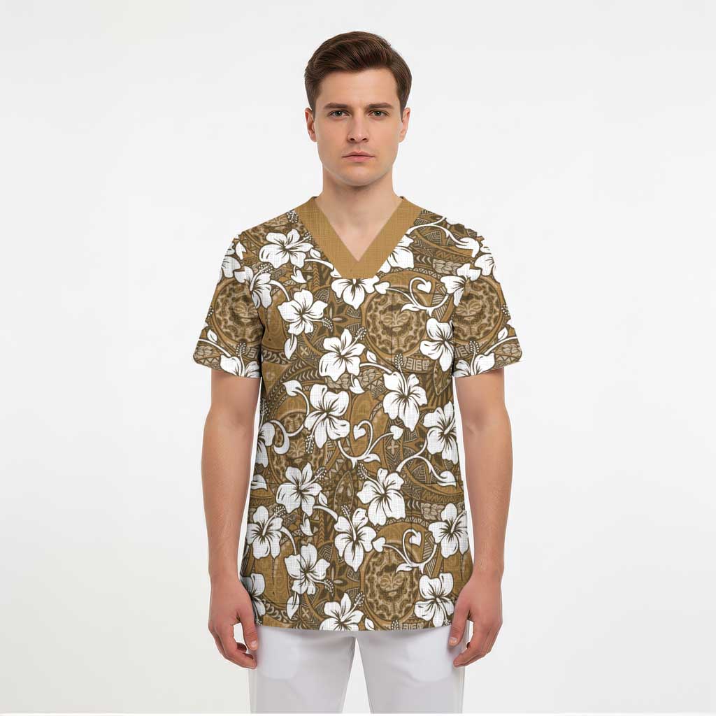 Kuvui Bula Fiji Scrub Top Fijian Tapa Seamless Hibiscus - Polynesian Pride