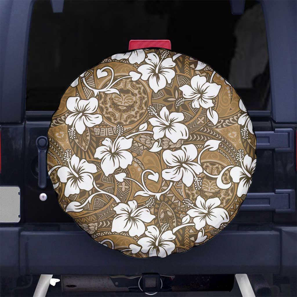 Kuvui Bula Fiji Spare Tire Cover Fijian Tapa Seamless Hibiscus LT14 No hole Brown - Polynesian Pride