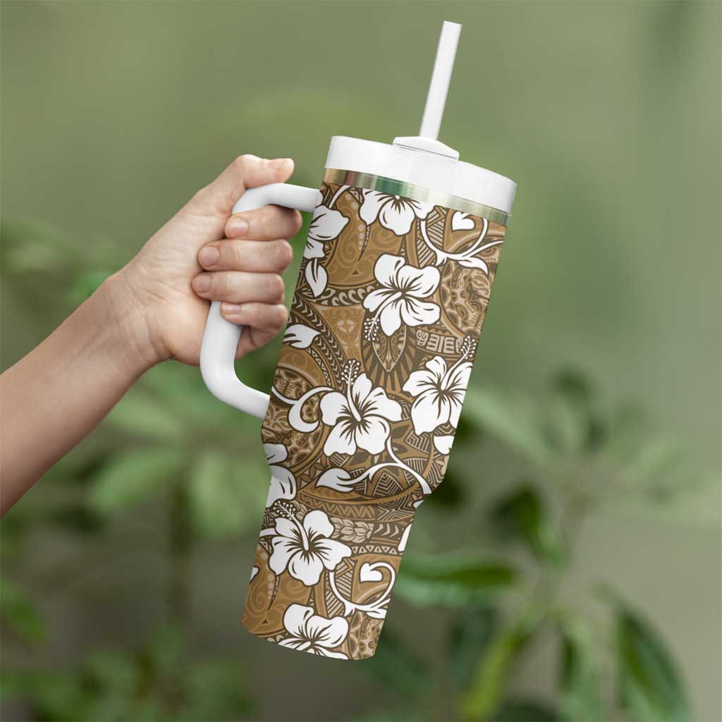 Kuvui Bula Fiji Tumbler With Handle Fijian Tapa Seamless Hibiscus - Polynesian Pride