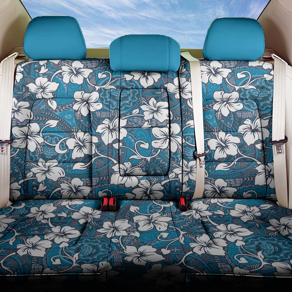 Karakarawa Bula Fiji Back Car Seat Cover Fijian Tapa Seamless Hibiscus LT14 One Size Blue - Polynesian Pride