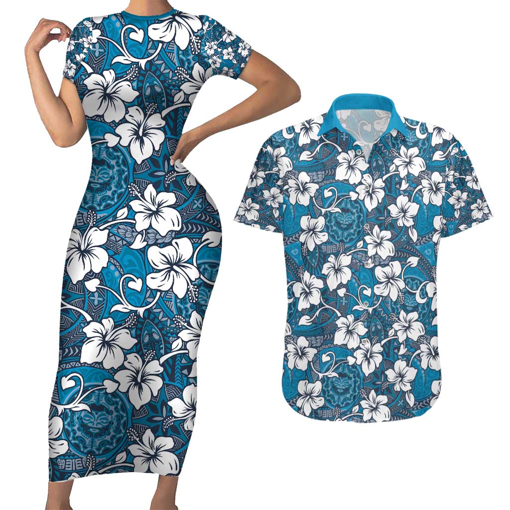Karakarawa Bula Fiji Couples Matching Short Sleeve Bodycon Dress and Hawaiian Shirt Fijian Tapa Seamless Hibiscus - Polynesian Pride