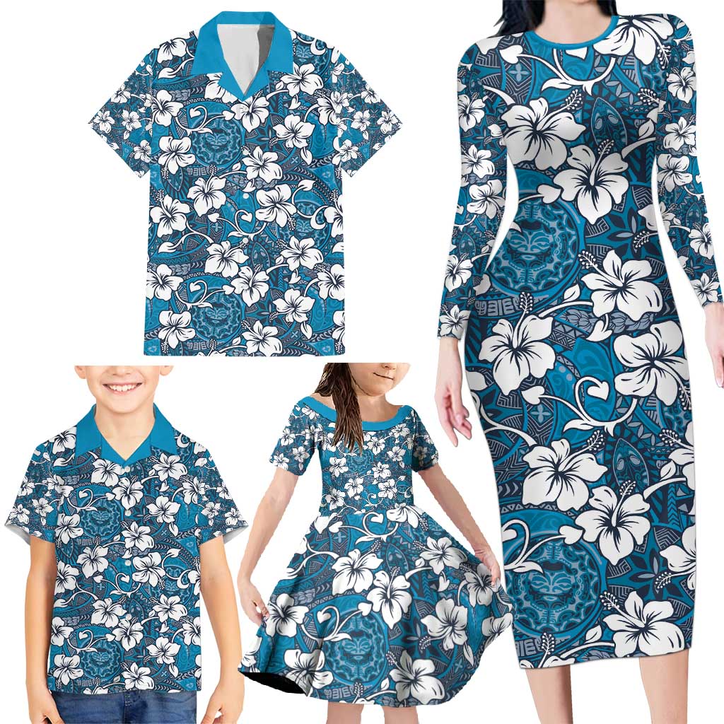 Karakarawa Bula Fiji Family Matching Long Sleeve Bodycon Dress and Hawaiian Shirt Fijian Tapa Seamless Hibiscus LT14 - Polynesian Pride