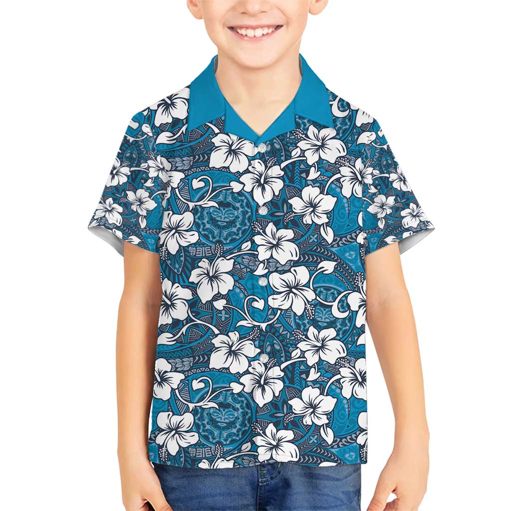 Karakarawa Bula Fiji Family Matching Long Sleeve Bodycon Dress and Hawaiian Shirt Fijian Tapa Seamless Hibiscus LT14 Son's Shirt Blue - Polynesian Pride