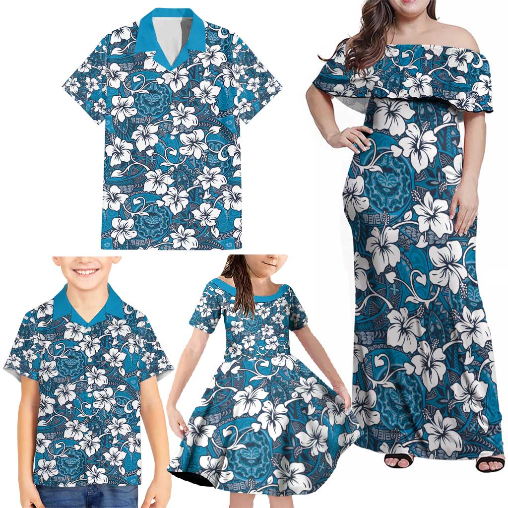 Karakarawa Bula Fiji Family Matching Off Shoulder Maxi Dress and Hawaiian Shirt Fijian Tapa Seamless Hibiscus - Polynesian Pride