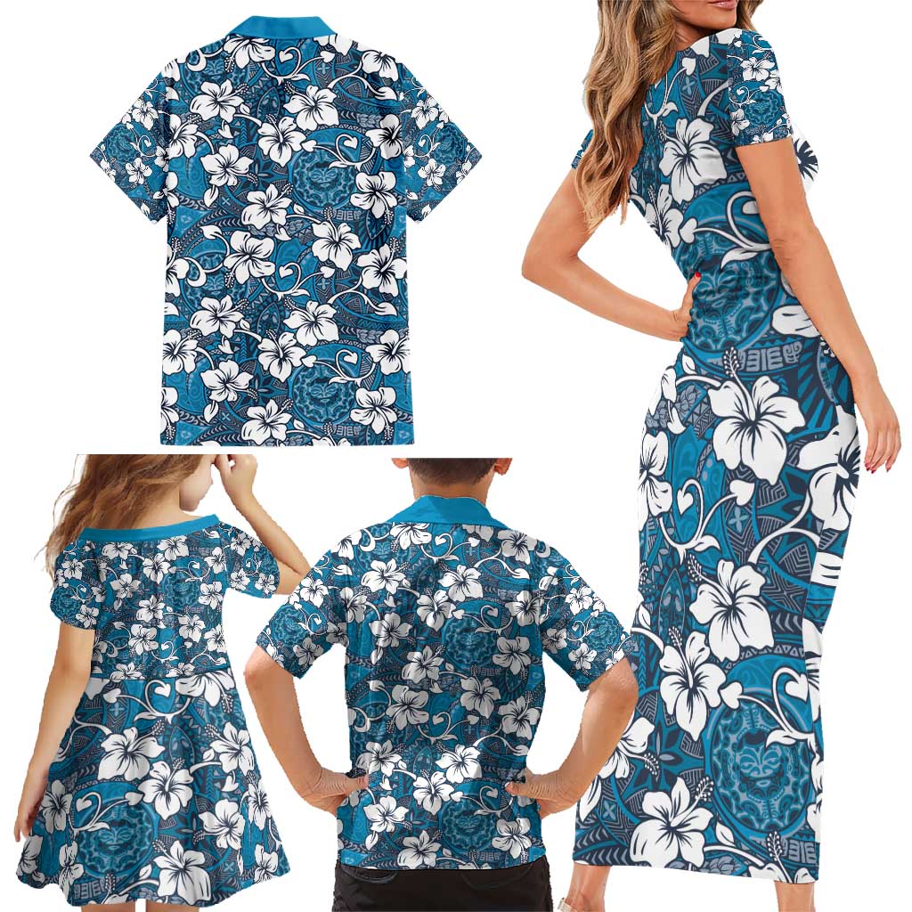 Karakarawa Bula Fiji Family Matching Short Sleeve Bodycon Dress and Hawaiian Shirt Fijian Tapa Seamless Hibiscus - Polynesian Pride