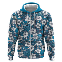 Karakarawa Bula Fiji Hoodie Fijian Tapa Seamless Hibiscus LT14 Zip Hoodie Blue - Polynesian Pride