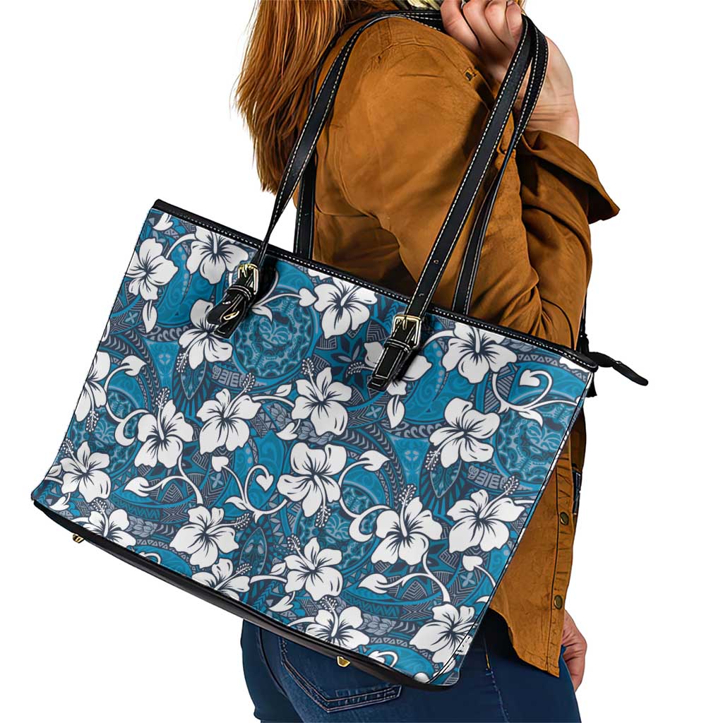 Karakarawa Bula Fiji Leather Tote Bag Fijian Tapa Seamless Hibiscus - Polynesian Pride