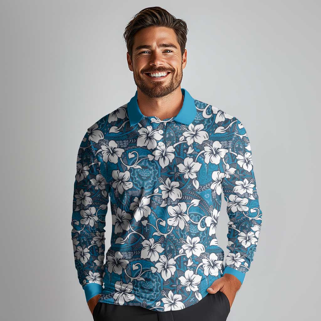 Karakarawa Bula Fiji Long Sleeve Polo Shirt Fijian Tapa Seamless Hibiscus - Polynesian Pride