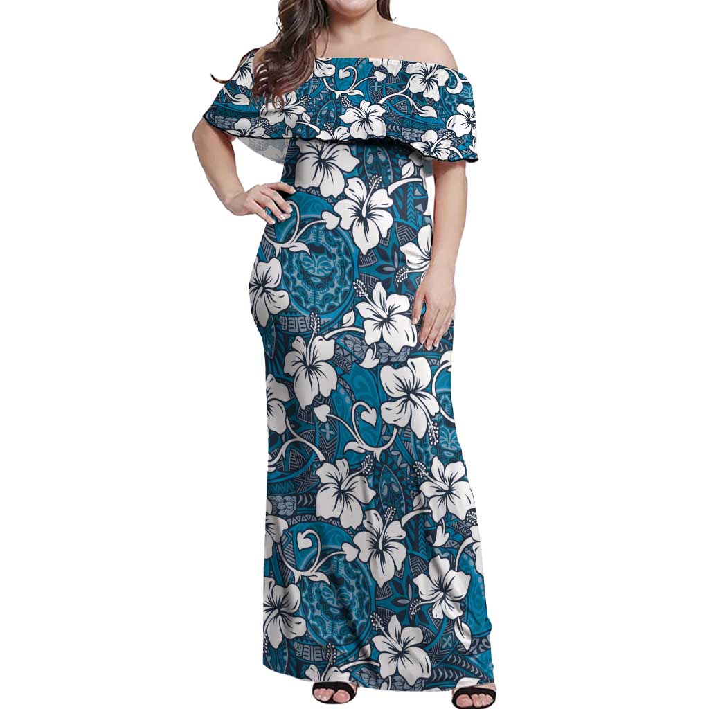 Karakarawa Bula Fiji Off Shoulder Maxi Dress Fijian Tapa Seamless Hibiscus - Polynesian Pride