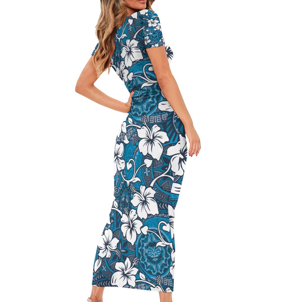 Karakarawa Bula Fiji Short Sleeve Bodycon Dress Fijian Tapa Seamless Hibiscus - Polynesian Pride