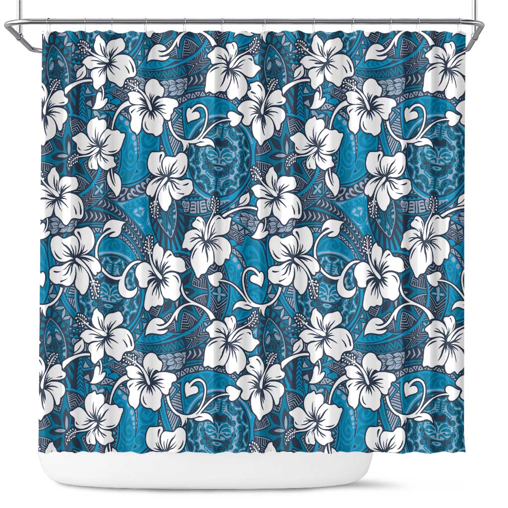 Karakarawa Bula Fiji Shower Curtain Fijian Tapa Seamless Hibiscus LT14 Blue - Polynesian Pride