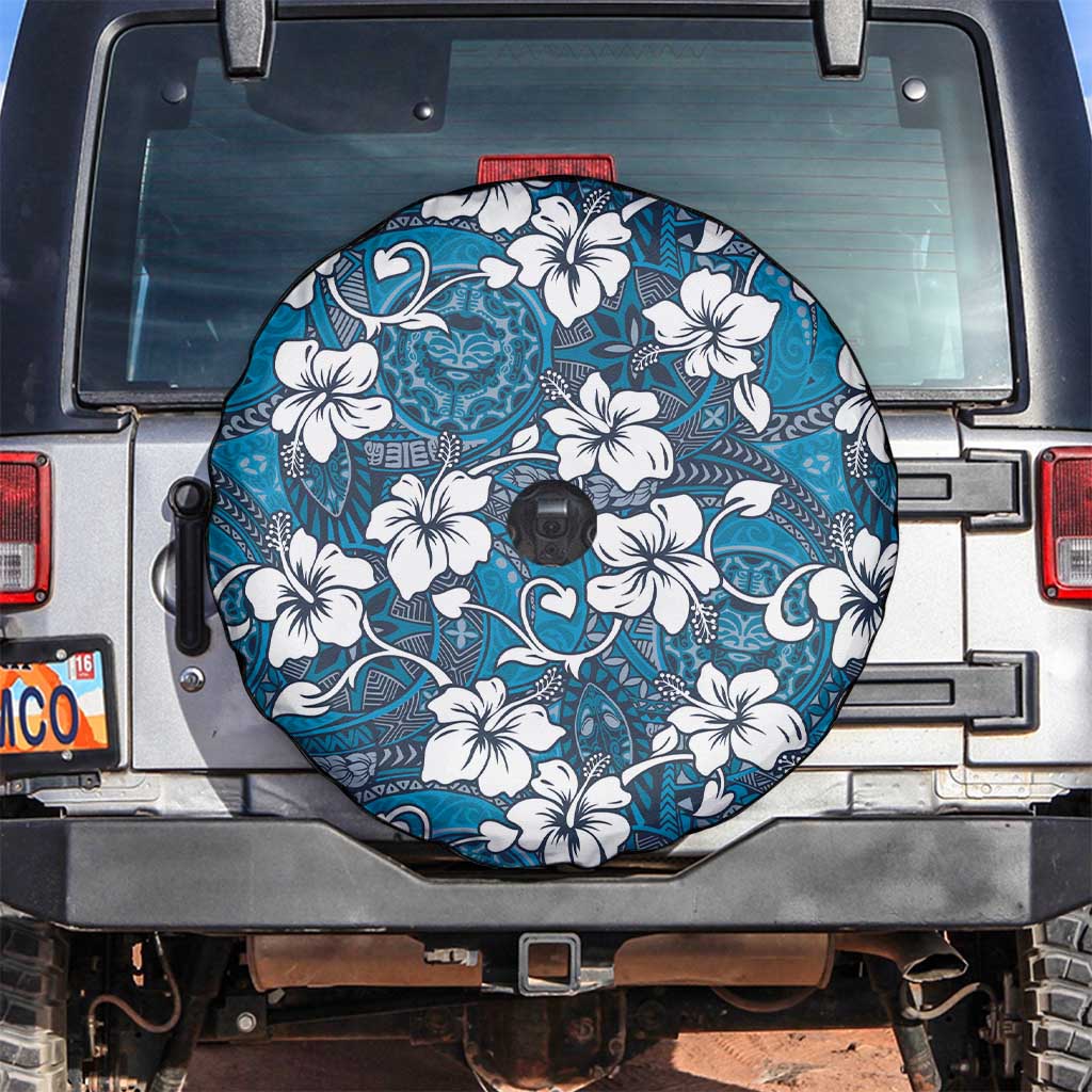 Karakarawa Bula Fiji Spare Tire Cover Fijian Tapa Seamless Hibiscus LT14 Blue - Polynesian Pride