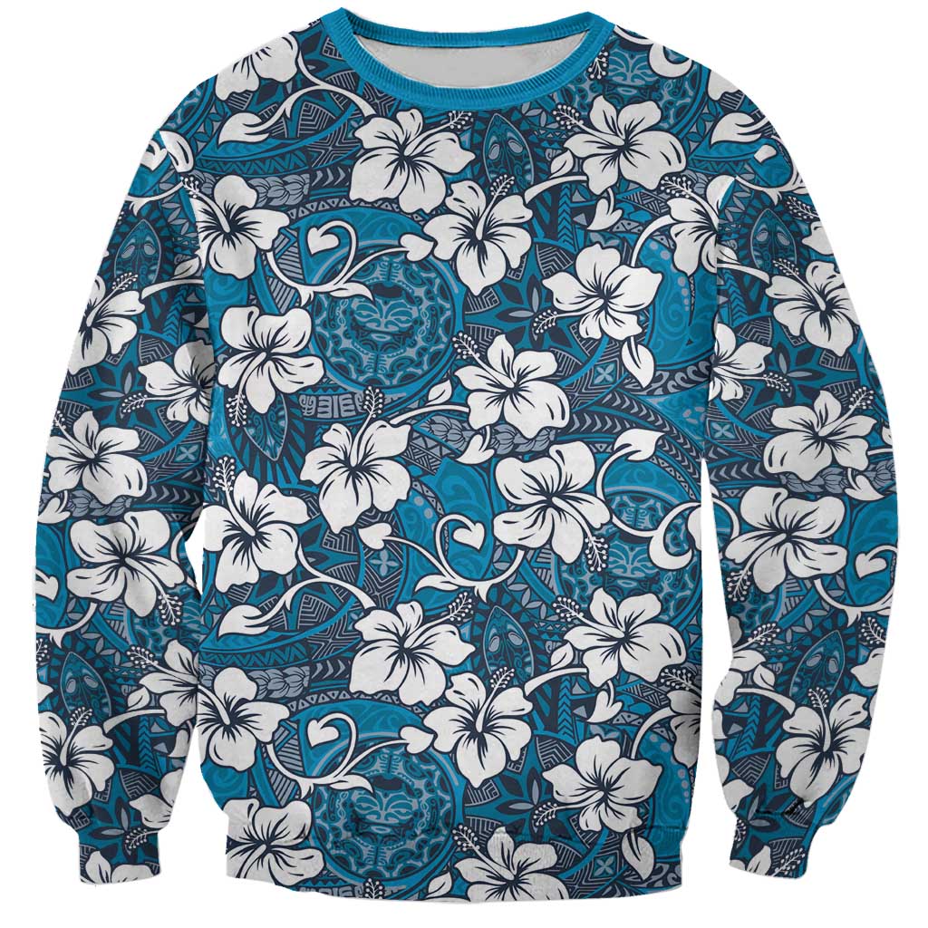 Karakarawa Bula Fiji Sweatshirt Fijian Tapa Seamless Hibiscus LT14 Unisex Blue - Polynesian Pride
