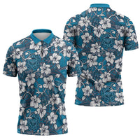 Karakarawa Bula Fiji Zipper Polo Shirt Fijian Tapa Seamless Hibiscus - Polynesian Pride