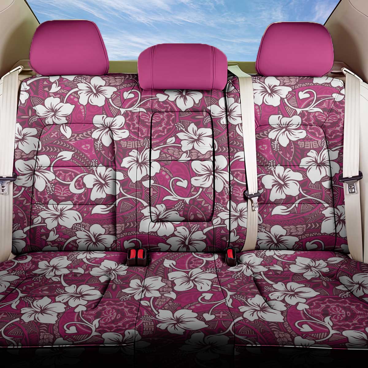 Piqi Bula Fiji Back Car Seat Cover Fijian Tapa Seamless Hibiscus LT14 One Size Pink - Polynesian Pride