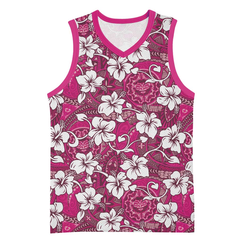 Piqi Bula Fiji Basketball Jersey Fijian Tapa Seamless Hibiscus LT14 Unisex Pink - Polynesian Pride