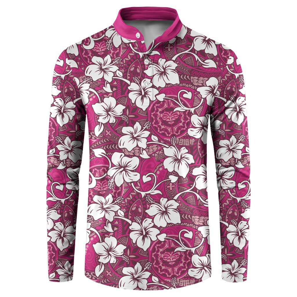 Piqi Bula Fiji Button Sweatshirt Fijian Tapa Seamless Hibiscus - Polynesian Pride