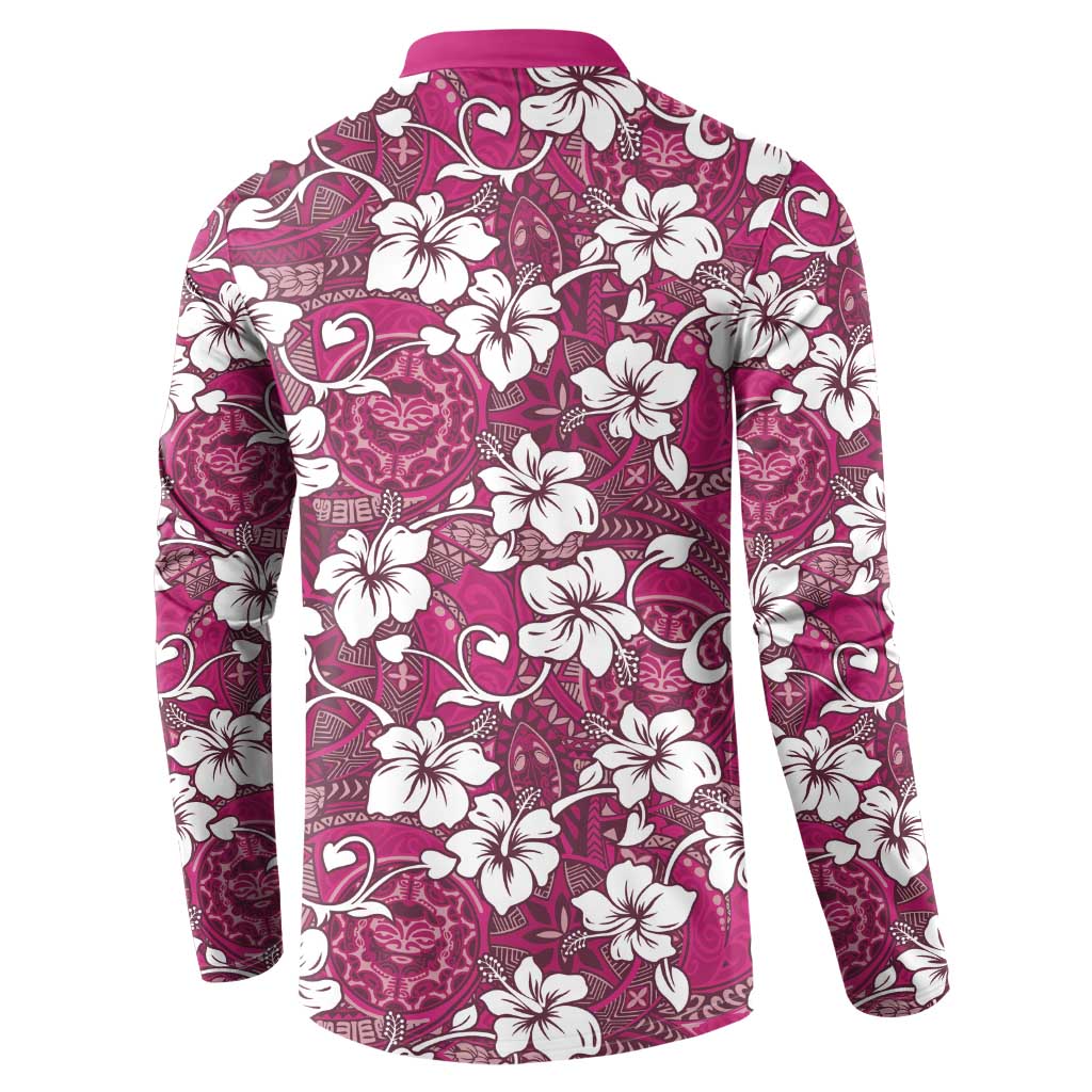 Piqi Bula Fiji Button Sweatshirt Fijian Tapa Seamless Hibiscus - Polynesian Pride