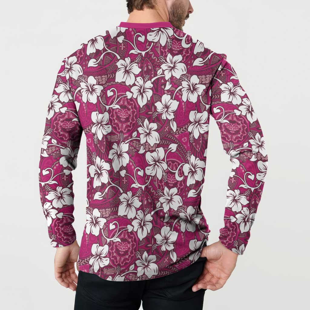 Piqi Bula Fiji Button Sweatshirt Fijian Tapa Seamless Hibiscus - Polynesian Pride