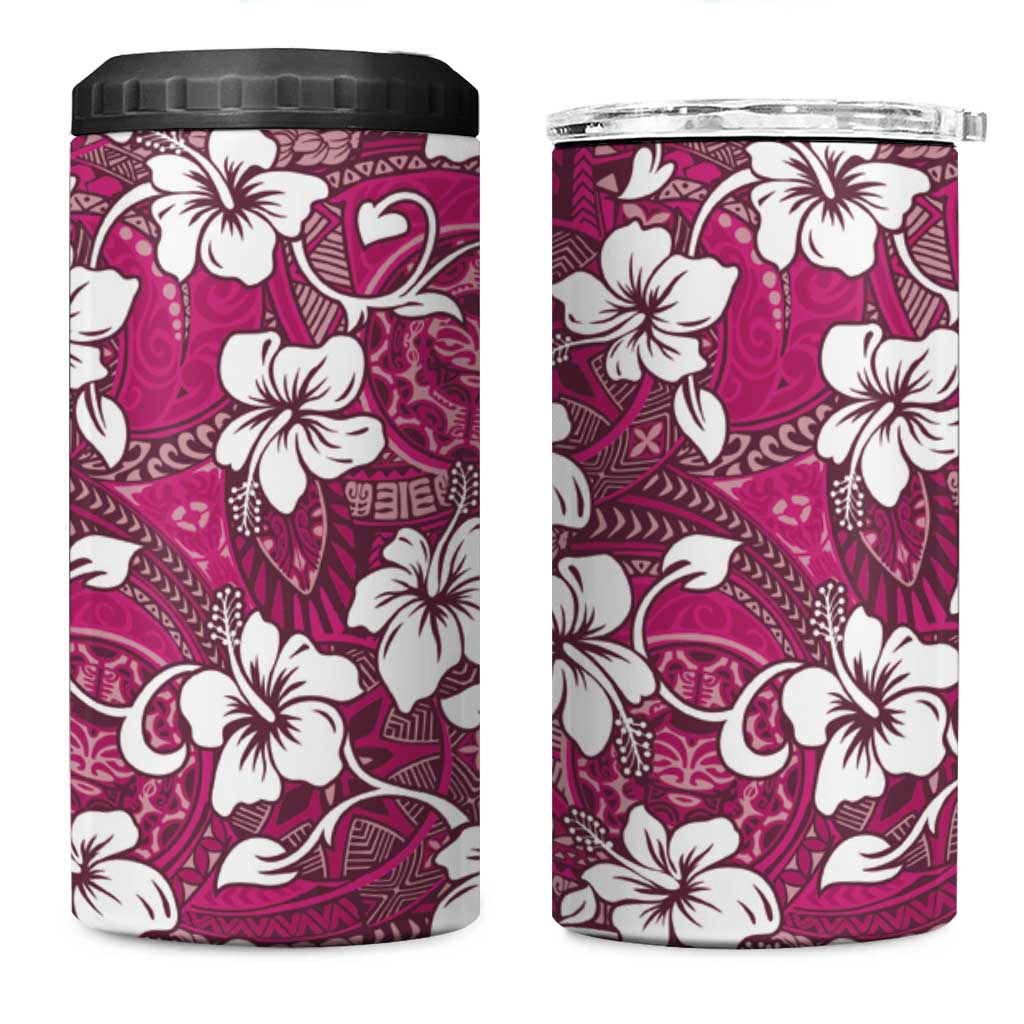 Piqi Bula Fiji 4 in 1 Can Cooler Tumbler Fijian Tapa Seamless Hibiscus LT14 One Size: 16 oz Pink - Polynesian Pride