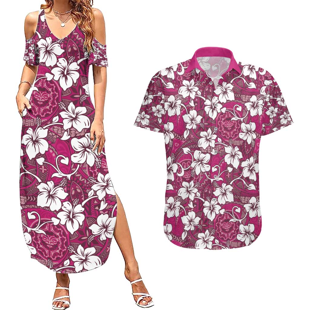 Piqi Bula Fiji Couples Matching Summer Maxi Dress and Hawaiian Shirt Fijian Tapa Seamless Hibiscus - Polynesian Pride