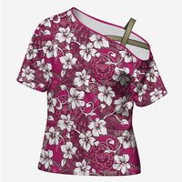 Piqi Bula Fiji Cross Shoulder Shirt Fijian Tapa Seamless Hibiscus LT14 Female Pink - Polynesian Pride