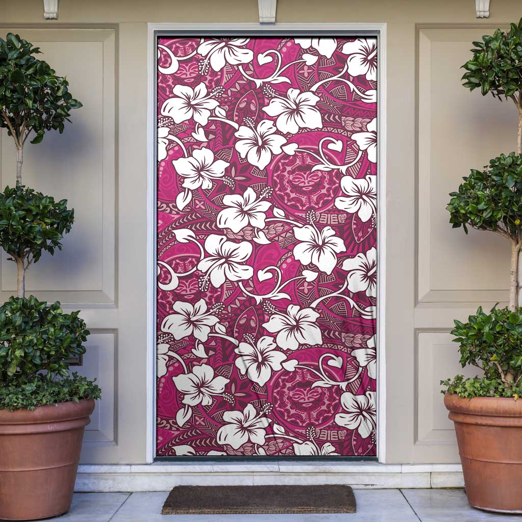 Piqi Bula Fiji Door Cover Fijian Tapa Seamless Hibiscus LT14 Pink - Polynesian Pride