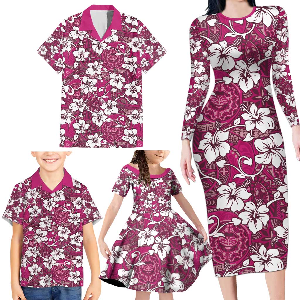 Piqi Bula Fiji Family Matching Long Sleeve Bodycon Dress and Hawaiian Shirt Fijian Tapa Seamless Hibiscus LT14 - Polynesian Pride