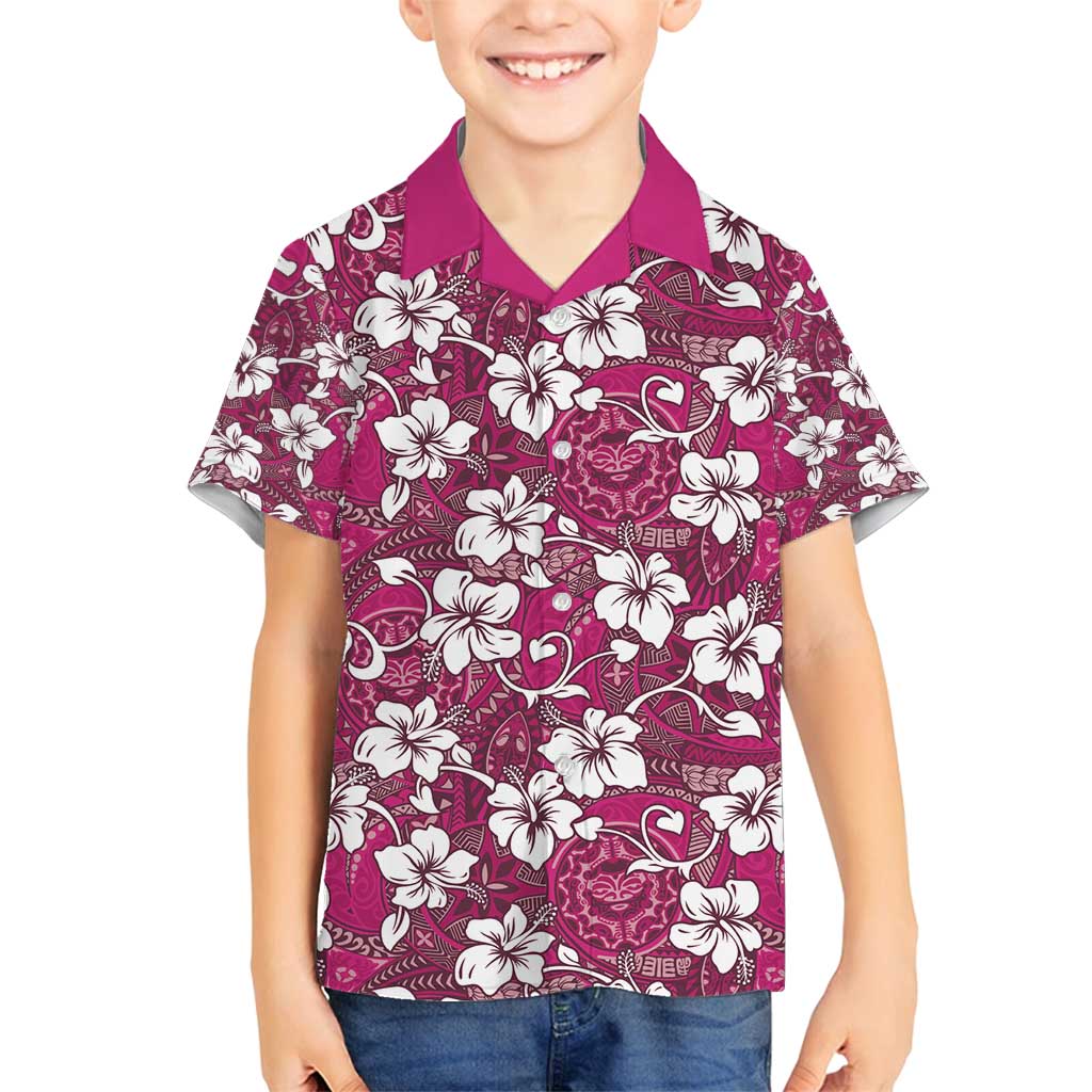 Piqi Bula Fiji Family Matching Long Sleeve Bodycon Dress and Hawaiian Shirt Fijian Tapa Seamless Hibiscus LT14 Son's Shirt Pink - Polynesian Pride