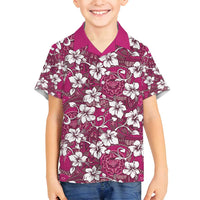 Piqi Bula Fiji Family Matching Long Sleeve Bodycon Dress and Hawaiian Shirt Fijian Tapa Seamless Hibiscus LT14 Son's Shirt Pink - Polynesian Pride
